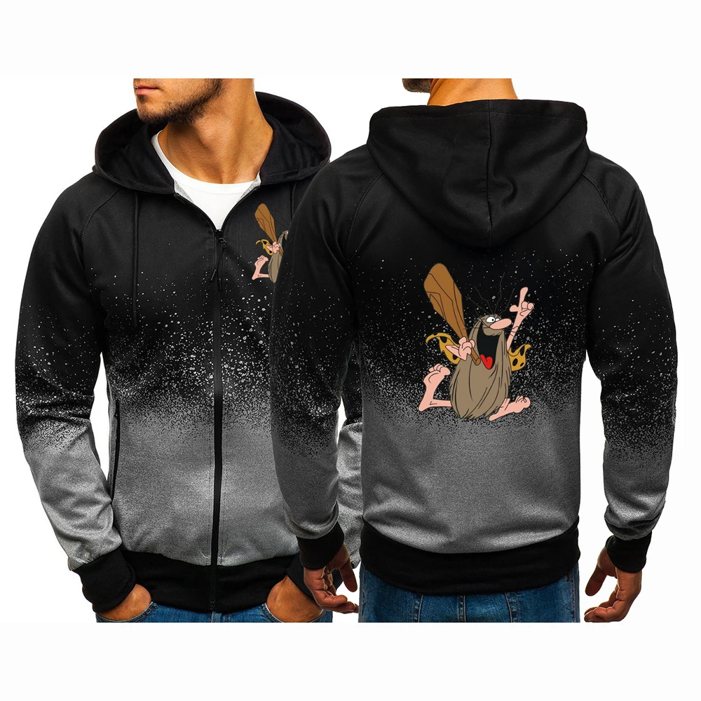 2025 primavera e outono cardigan masculino casaco com capuz capitão caverna 80s logotipo dos desenhos animados impressão moda zíper hoodies jaqueta