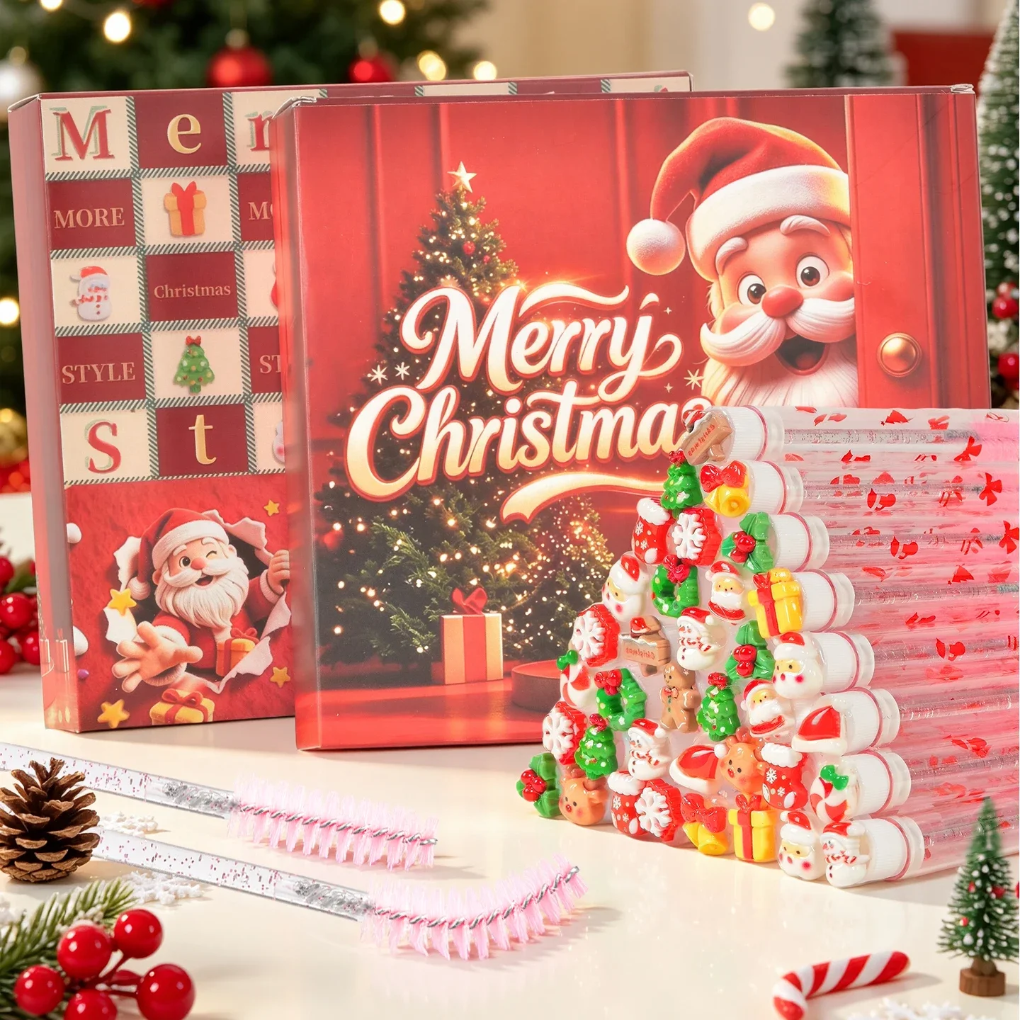 20 Stück Weihnachts-Wimpernbürsten, Santa-Schneeflocken-Mascara-Bürsten, Wimpernbürsten, Augenbrauenkämme, Make-up-Werkzeuge mit luxuriöser Geschenkbox für die Weihnachtszeit – Detail 2