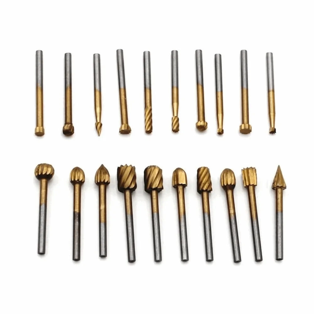 20Pcs High-Speed Steel Rotary Burrs Set 3mm Shank 40mm Length High-Speed Steel Burrs Precision Multi-Purpose Grinding Tool Set