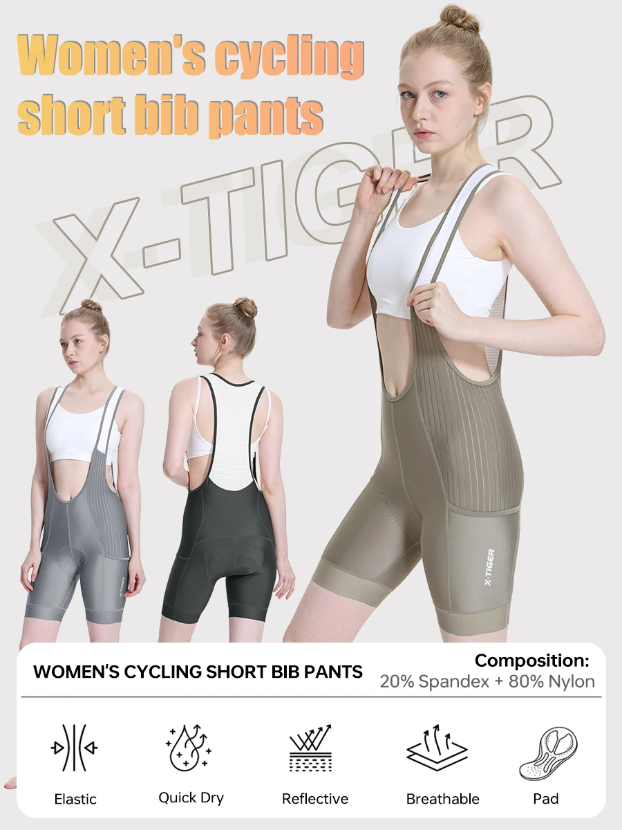 X-TIGER Trägerhose für Damen, 5D dicke Polsterung, Mountainbike- und Rennrad-Trägerhose, Sommer UV-Schutz, professionelle Radlerhose – Detail 2