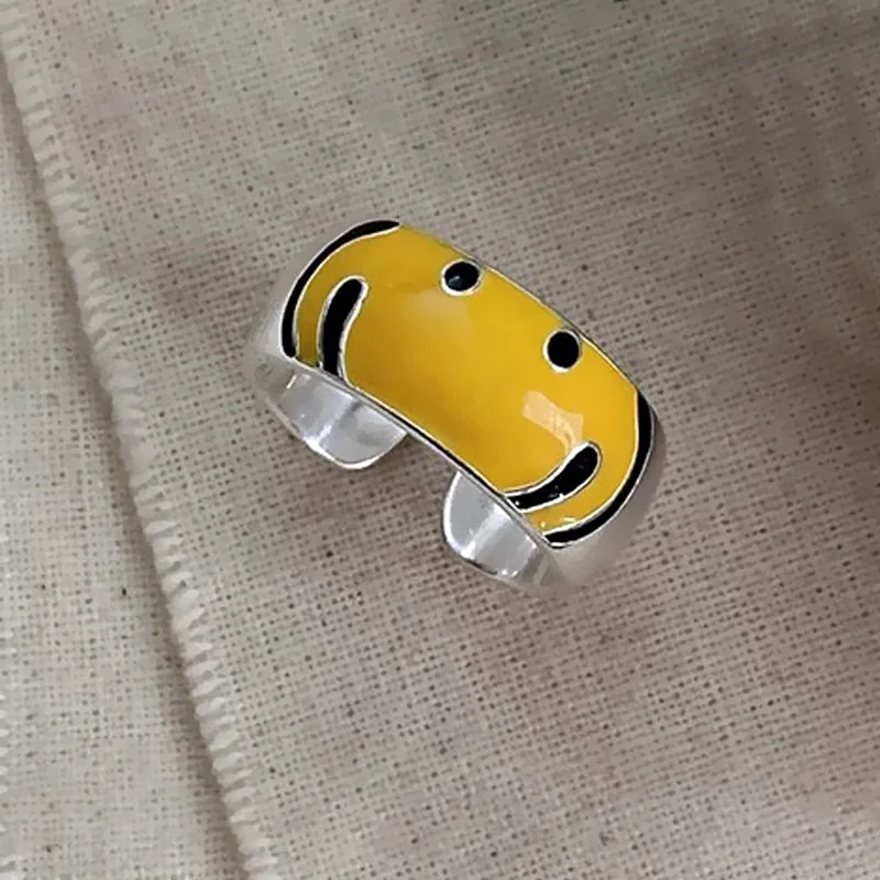 Neue Ankunft Trendy Gelbe Farbe Lächeln Gesicht 925 Sterling Silber Damen Party Ring Schmuck Für Frauen Geschenke Kein Verblassen