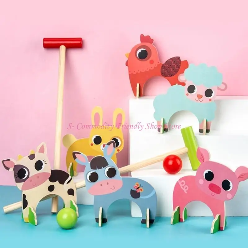 가족 잔디밭 활동을 위한 귀여운 동물 디자인을 갖춘 85AE 어린이 야외 크로케 게임