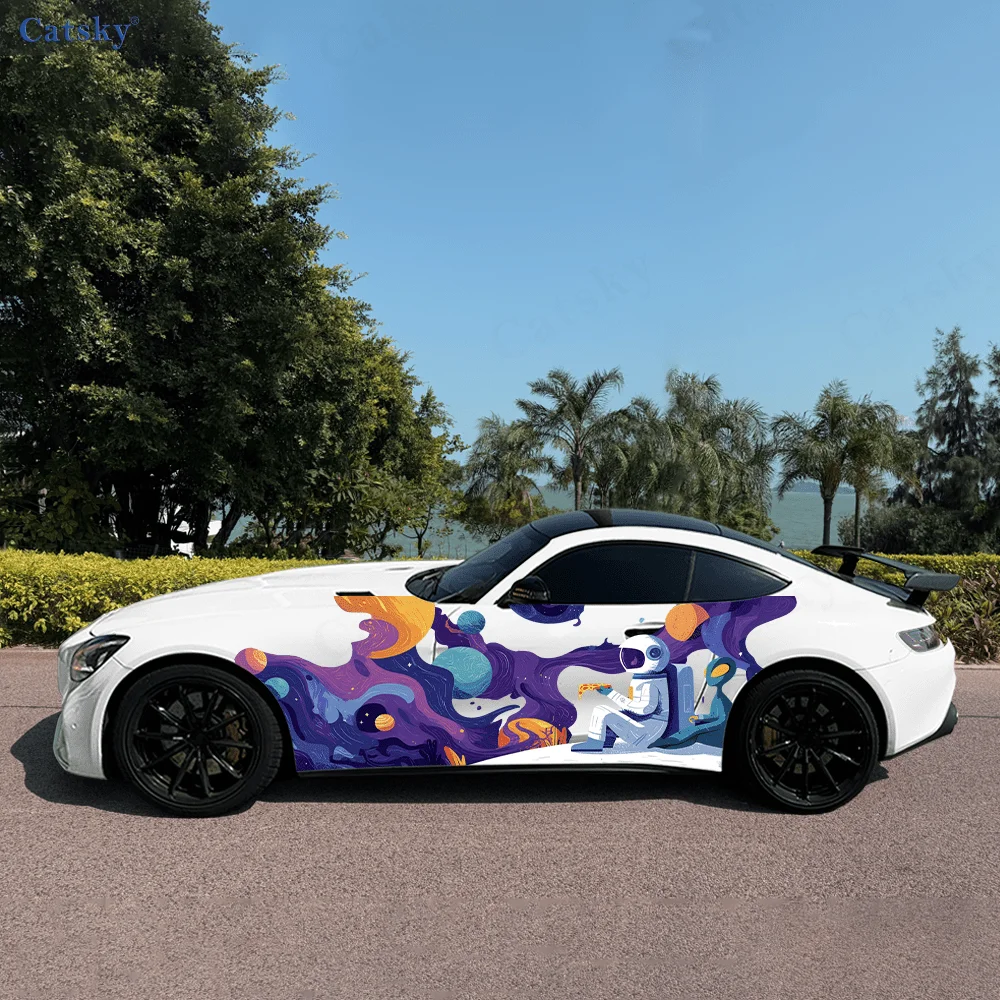Astronauts Alien Outer Space Car Vinyl Wraps Decal Self-adhesive PVC Sticker Suitable for Trucks SUV Decor Auto Accessories Gift