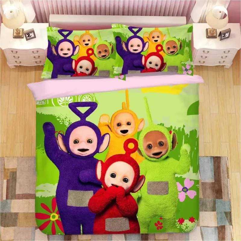Juego de Ropa de Cama de los Teletubbies, Diseño Animado y Adorable, Tamaño Queen, Funda de Edredón, Juego de Edredón Suave para Regalo