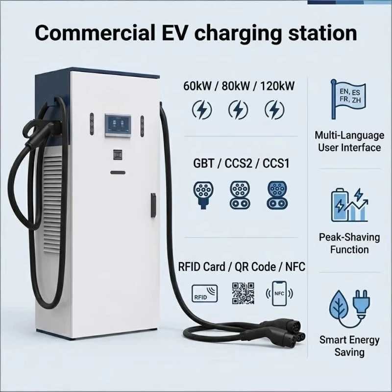 Customized dc ev fast charging station 120kw dual gun three phase 380v ip54 with rfid card reader for public parking operators