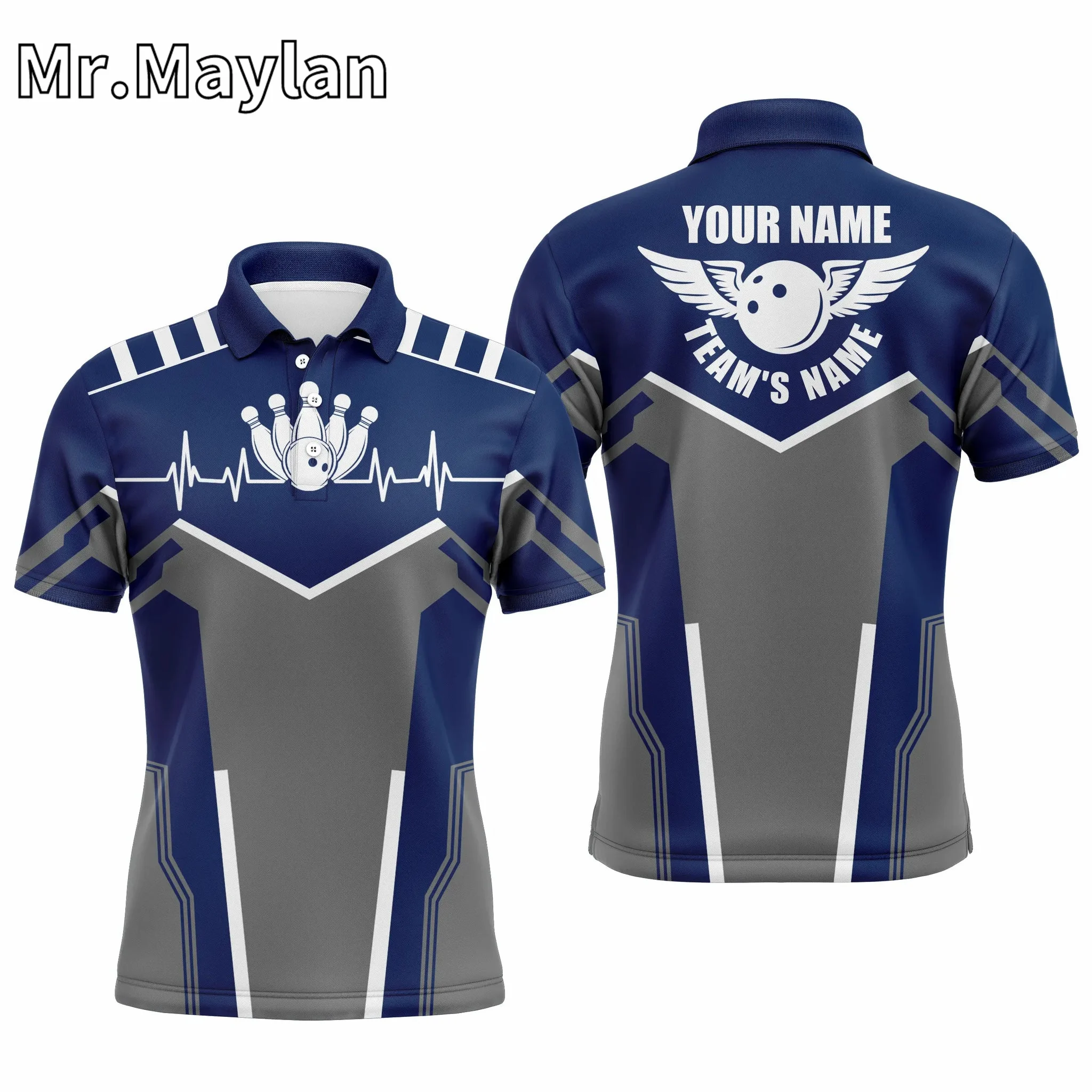 3D Personalized Bowling Navy Blue Polo Shirt Men Bowling Ball and Pins Bowling Jerseys Shirts Gift For Bowlers Unisex Tee Tops