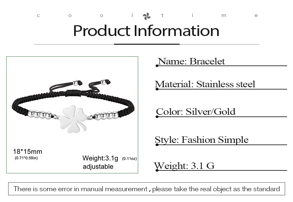 COOLTIME Mode Vier Blätter Klee Armbänder Edelstahl Hand Gewebt Seil Frauen Armband Schmuck Geschenk Großhandel – Detail 2