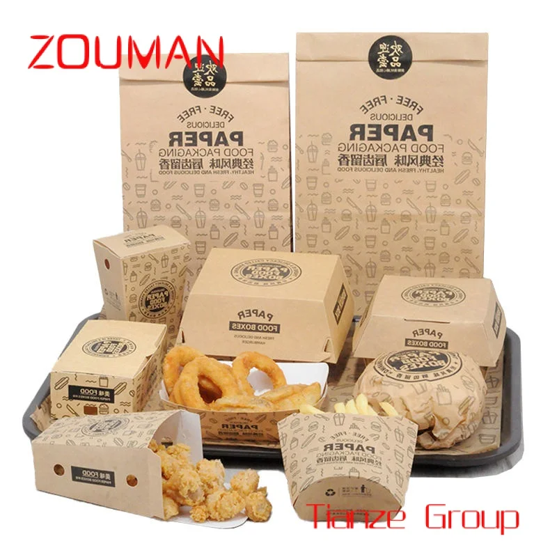 

Custom , Custom Printing Food Packing French Fries Chicken Sushi Take Away Box Fast Food Disposable Burger Box Packaging