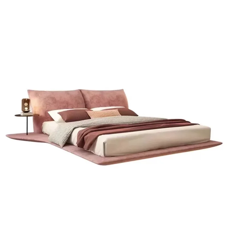 Light luxury pink petal bed French cream wind fabric bed master bedroom modern simple suspension designer wedding bed