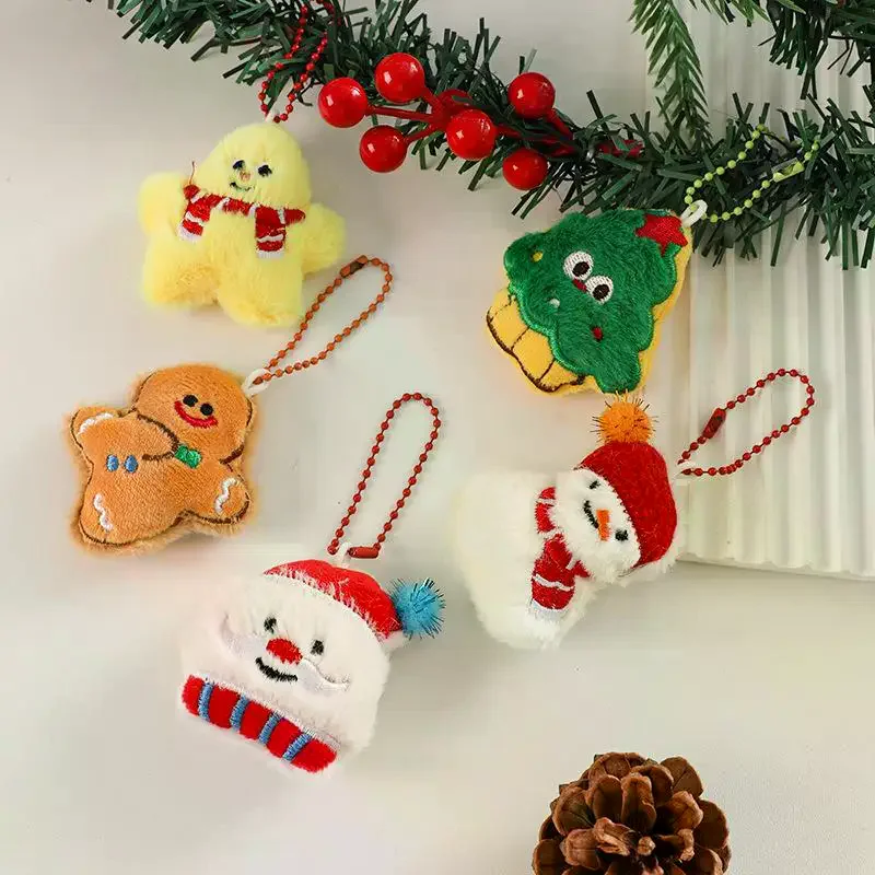 Portachiavi natalizio in cartone animato Peluche Babbo Natale Pupazzo di neve Ciondolo Zaino Ornamento appeso Regalo per feste di Capodanno di Natale