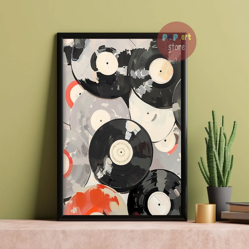 Vintage Art Record Player Records Aesthetic Decor Canvas Poster Bar Home Wall Decor Pink Decor Record Oil Painting Canvas Prints