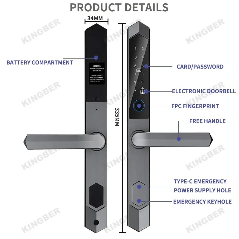 2024 New Design Wifi Tuya Slim Fingerprint Digital Door Locks Electronic Keyless Smart Lock With Key Card