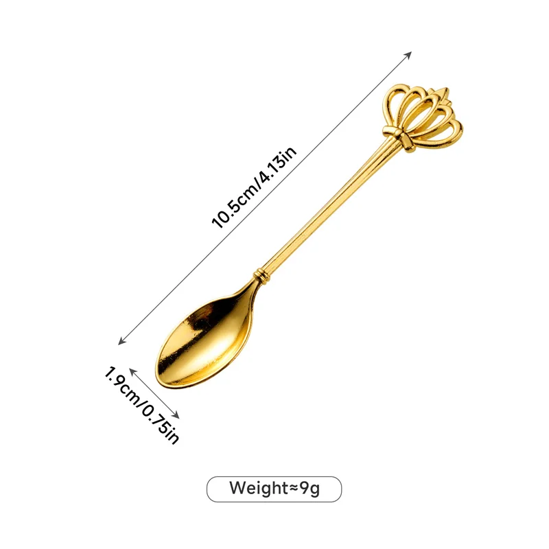 Golden Crown Coffee Spoon Zinc Alloy Vintage Carved Stirring Spoon Honey Dessert Teaspoon for Cafe Restaurant Home Tableware