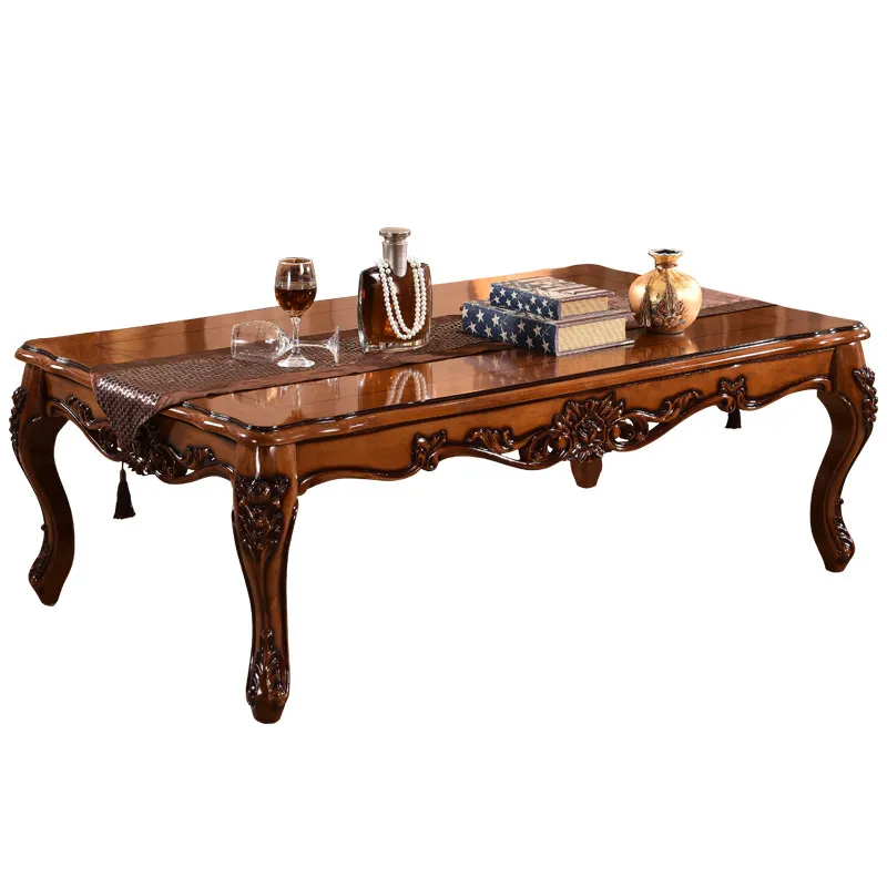 YJQ solid wood carving flower high-end villa living room matching furniture brown long table luxury tea table