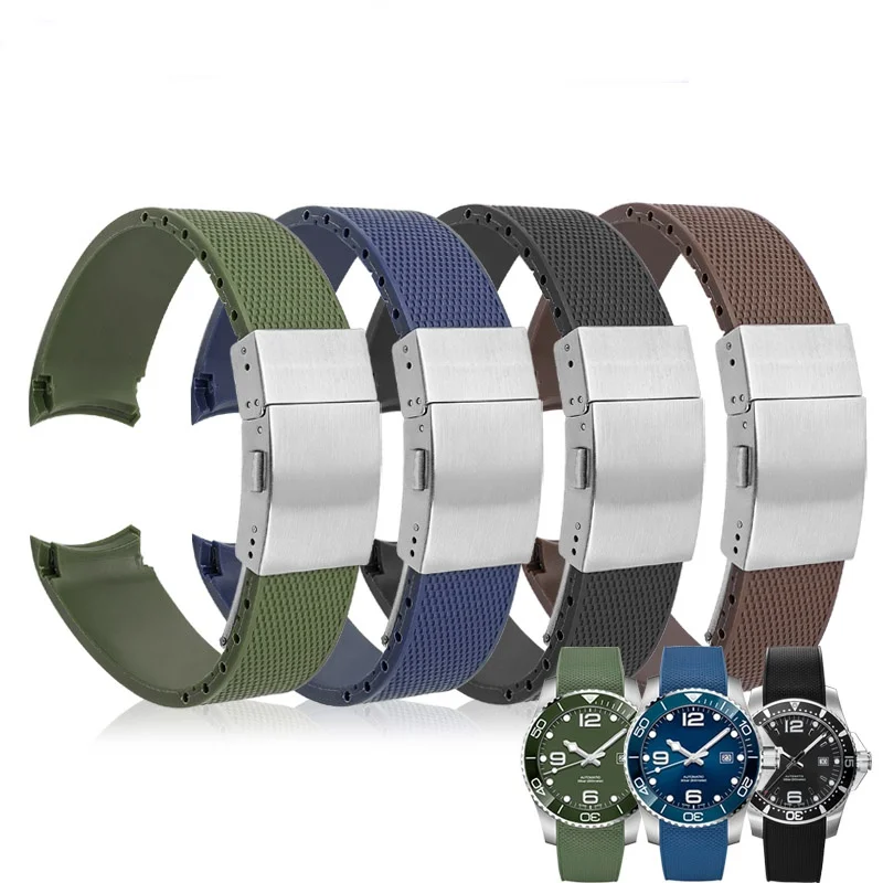 Cinturino di ricambio per cinturino per orologio in gomma Longines HydroConquest fibbia pieghevole accessori per bracciale per orologio sportivo subacqueo 21mm