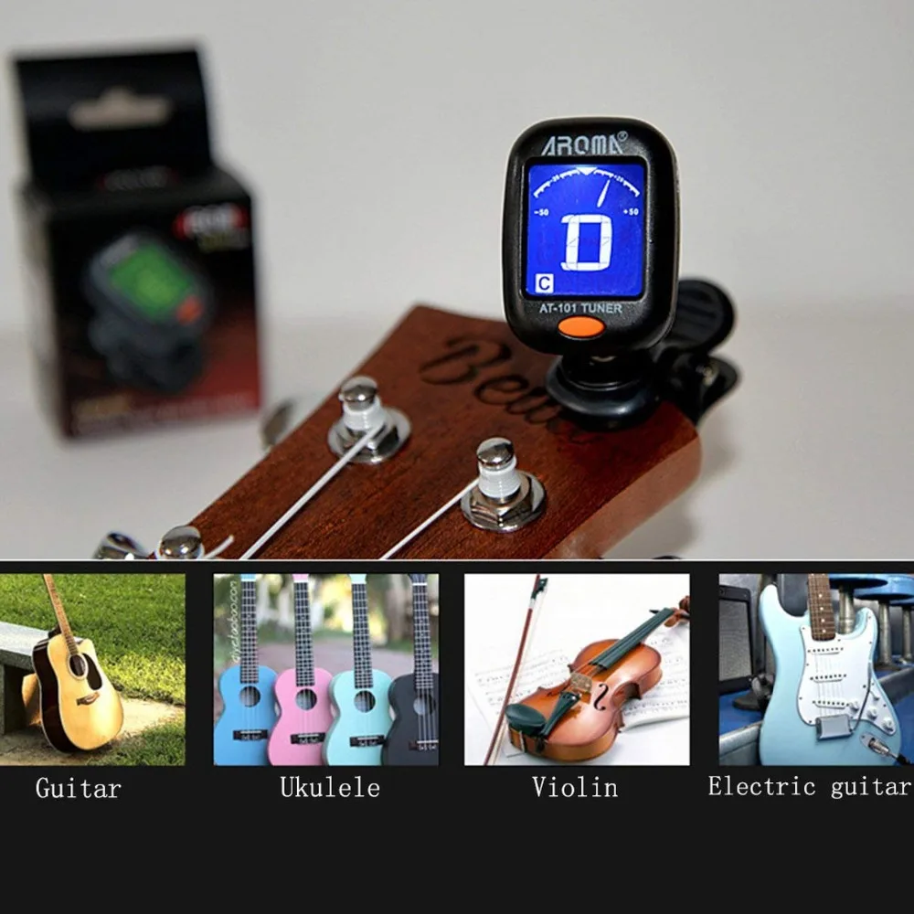 AROMA Gitarrenstimmer AT-Serie, wiederaufladbarer, drehbarer Clip-on-Gitarrenstimmer mit integriertem Akku und USB-Kabel für Gitarre, Bass, Ukulele – Detail 11
