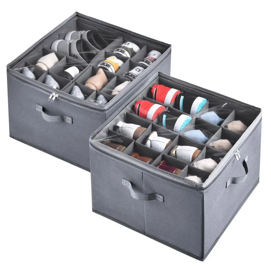 

Органайзер для обуви в шкаф, вмещает до 32 пар, с регулируемыми разделителями, тканевые контейнеры для хранения обуви с прозрачной крышкой