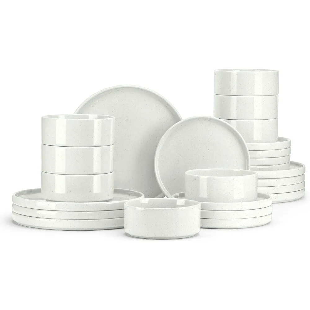

8-Person Stoneware Dinnerware Set: 24-Piece Modern Plate and Bowl Collection, Durable and Stylish Kitchen Dining Ware