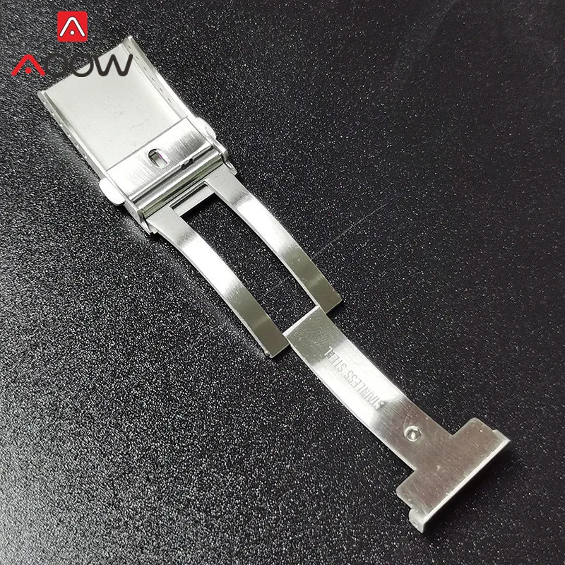 16mm 18mm 20mm 22mm Solid Stainless Steel Watch Clasp Double Press Folding Buckle Quality Metal Clasp Watch Repair Accessories