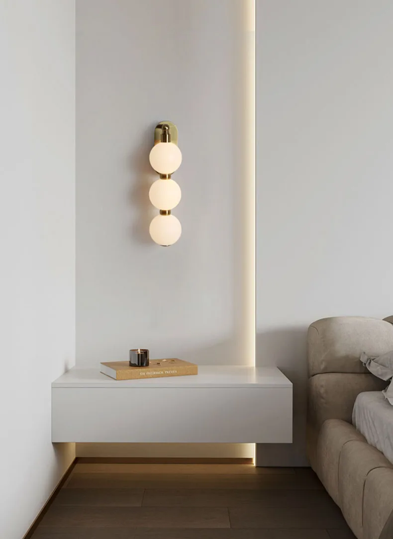White Acrylic Ball Wall Lights Changeable Dimming Gold Metal