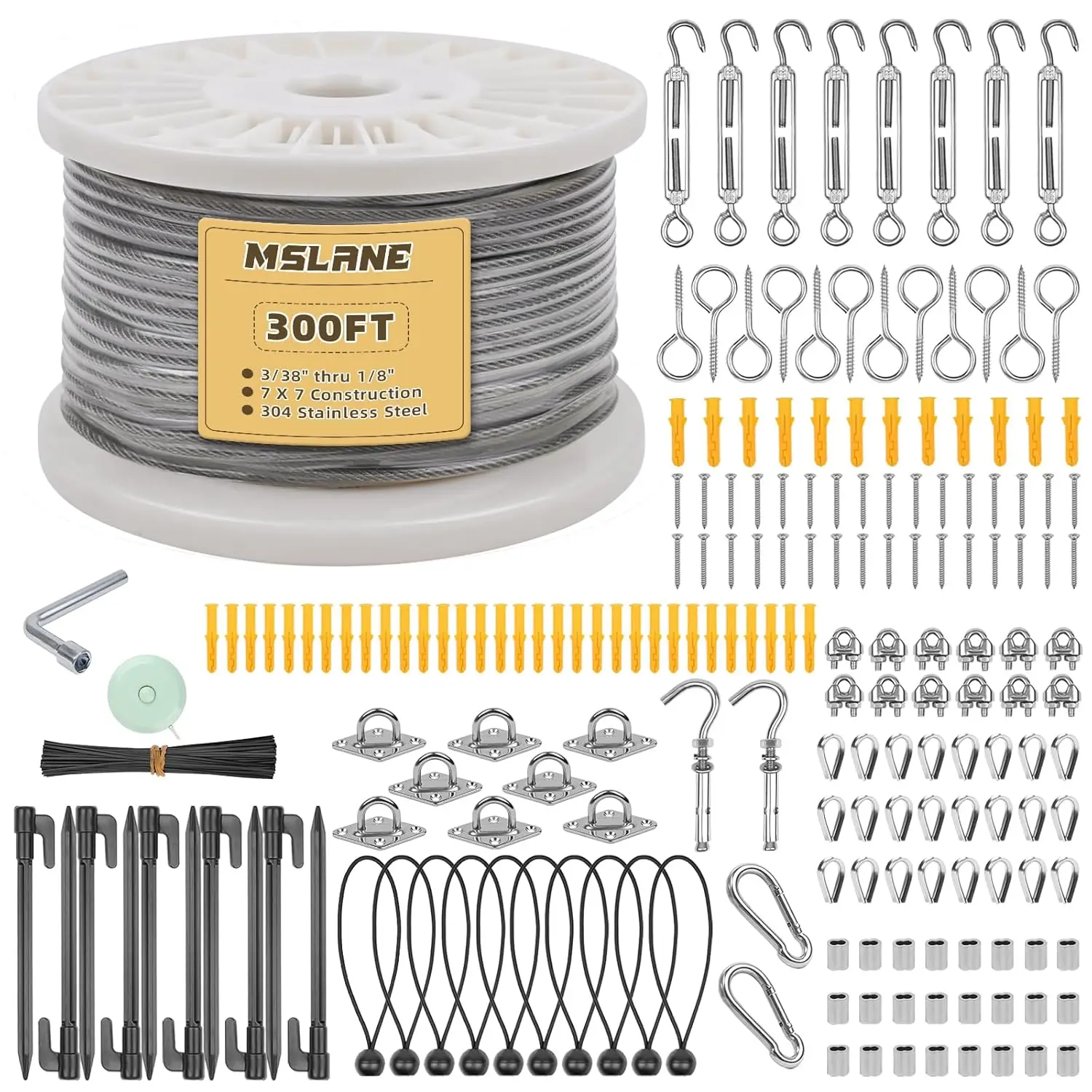 

Комплект тросов из нержавеющей стали 304 с виниловым покрытием 1/8 дюйма, 300 футов, для наружного освещения и подвешивания