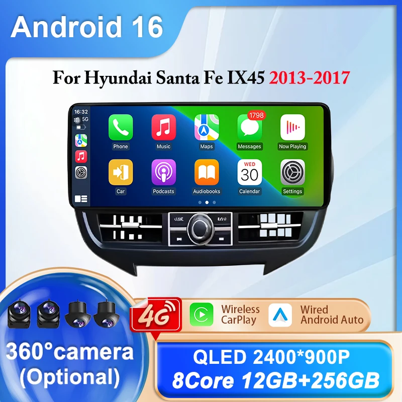 

Автомагнитола для Hyundai Santa Fe IX45 2013-2017, автомобильная навигация GPS, стерео, мультимедиа, разделенный экран, Android Auto, Bluetooth, Wi-Fi