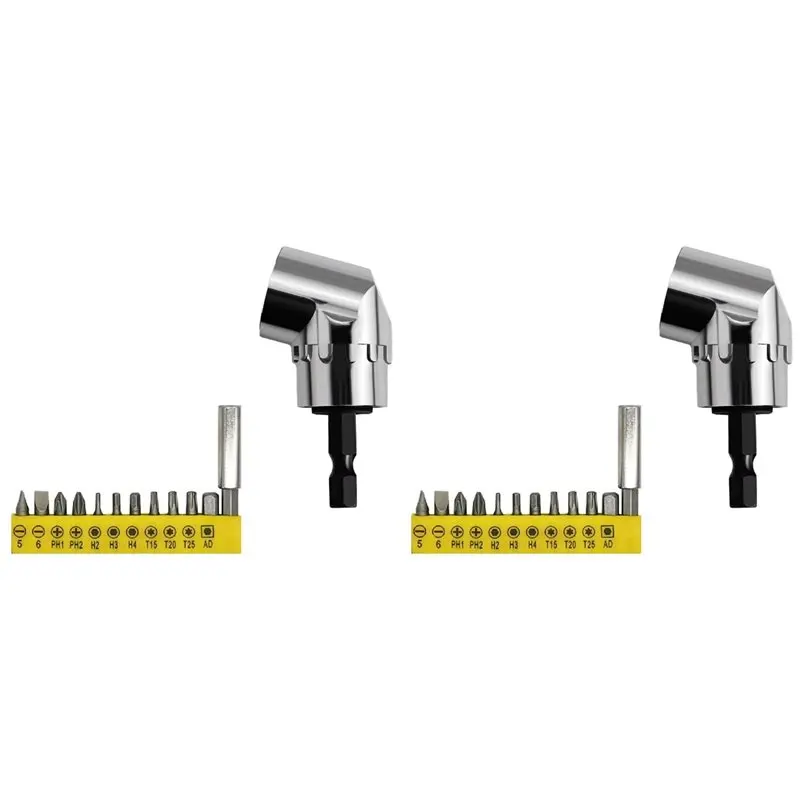 

AB34-2X 105 Degree Right Angle Drill Adapter And 24Pcs Bend Screwdriver Bit 1/4In Hex Shank Driver Angle Drill Short