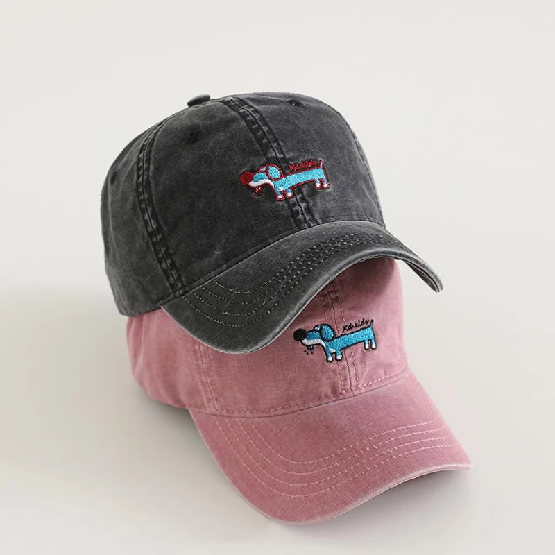 1 pc Dog Embroided Washed Baseball Cap for Kids 3-6 Y Causal Soft Top Adjustable Boy Caps Perfects as Gift Cute Cap for Child