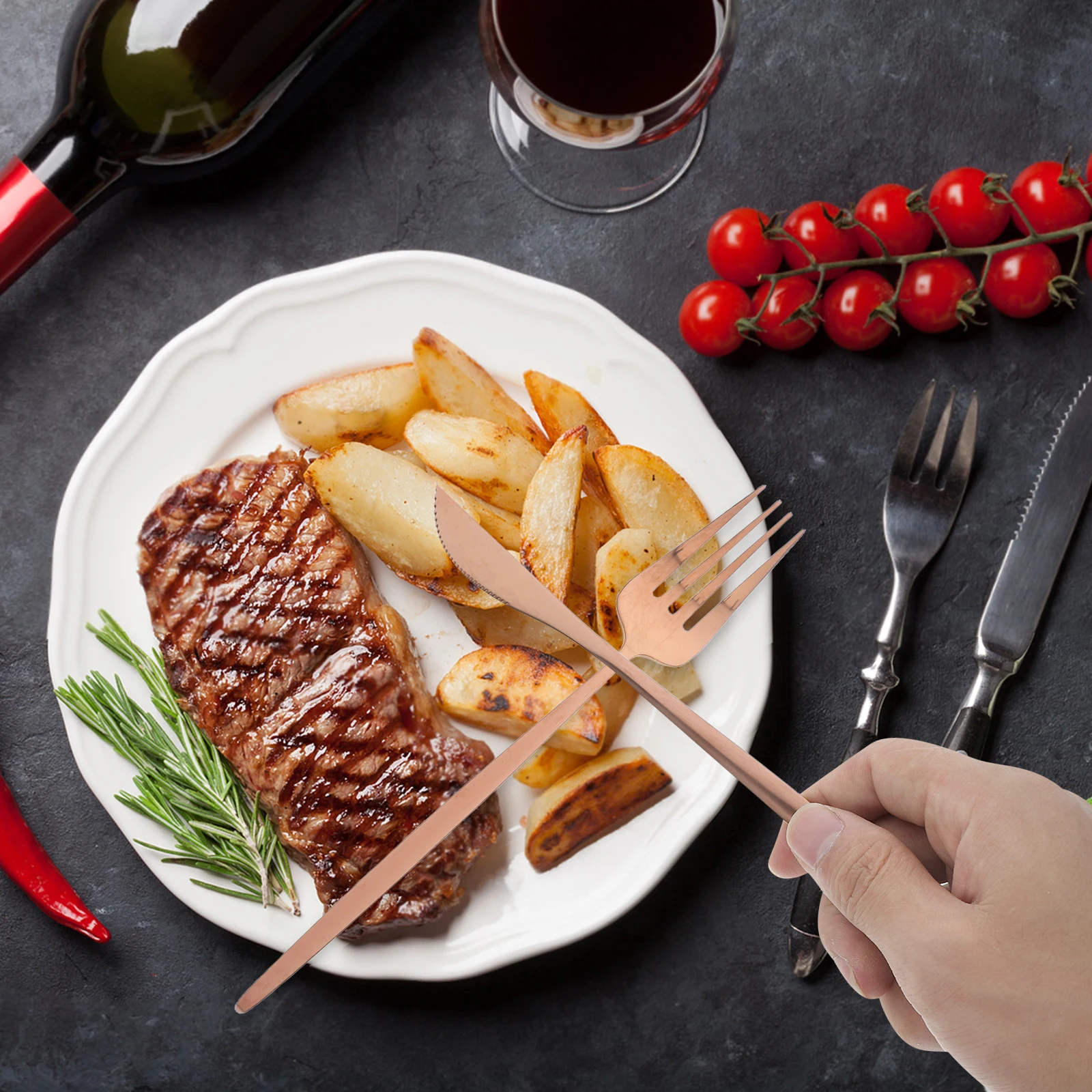 

30 Pieces Stainless Steel Tableware Set Rose Gold Cutlery Elegant Forks Spoons Knives Wedding Party Dinner Flatware Set