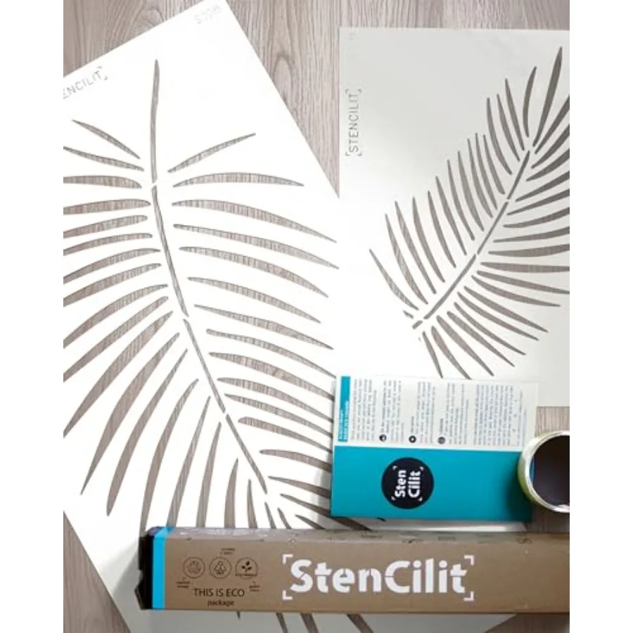 

® Набор из 2 трафаретов для росписи стен - Современные трафареты для рисования больших узоров: пальмовые листья, огромные листья.