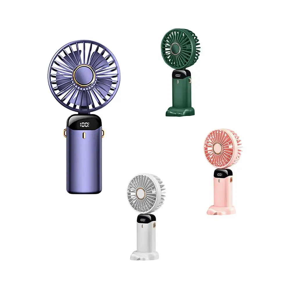 YOUZI USB Hand-held Portable Mini Fan Folding Digital Display Office Desktop Electric Fan With A Neck Lanyard