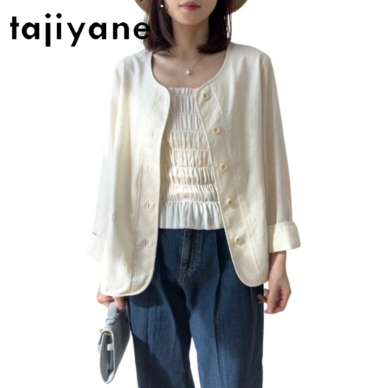 

TAJIYANE 100% Mulberry Silk Blazers for Woman Round-neck Blouse Spring Long Sleeve Tops Silk Cardigan Women Clothing 2026 топ