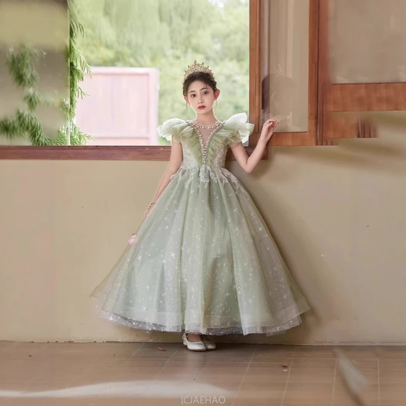 Party Dress 2026 Girls Princess WeddingPiano Recital Performance Flower Girl Formal Wear Birthday Gown Kids Pageant Host Outfit