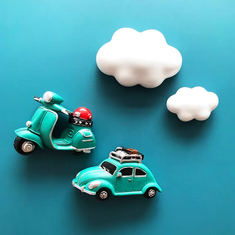 Mini Motorcycle Refrigerator Magnets Magnets Cartoon Cute Car Personalized Travel Creative Matching Scene Decoration