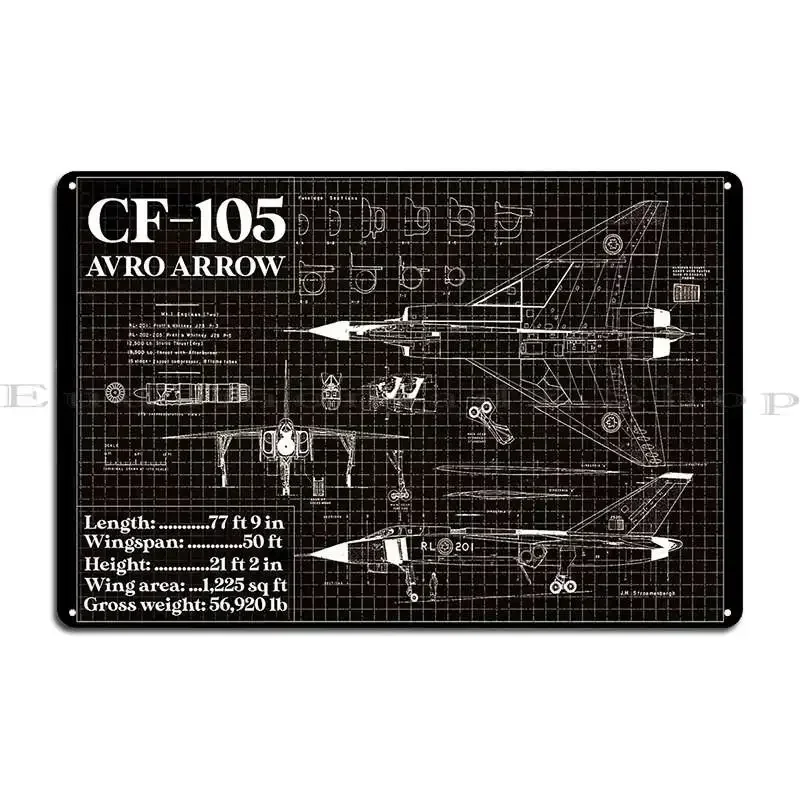 Blueprint Of Avro Canada Cf 105 Arrow Blue Metal Sign Create Painting Plaques Designing Garage Tin Sign Poster