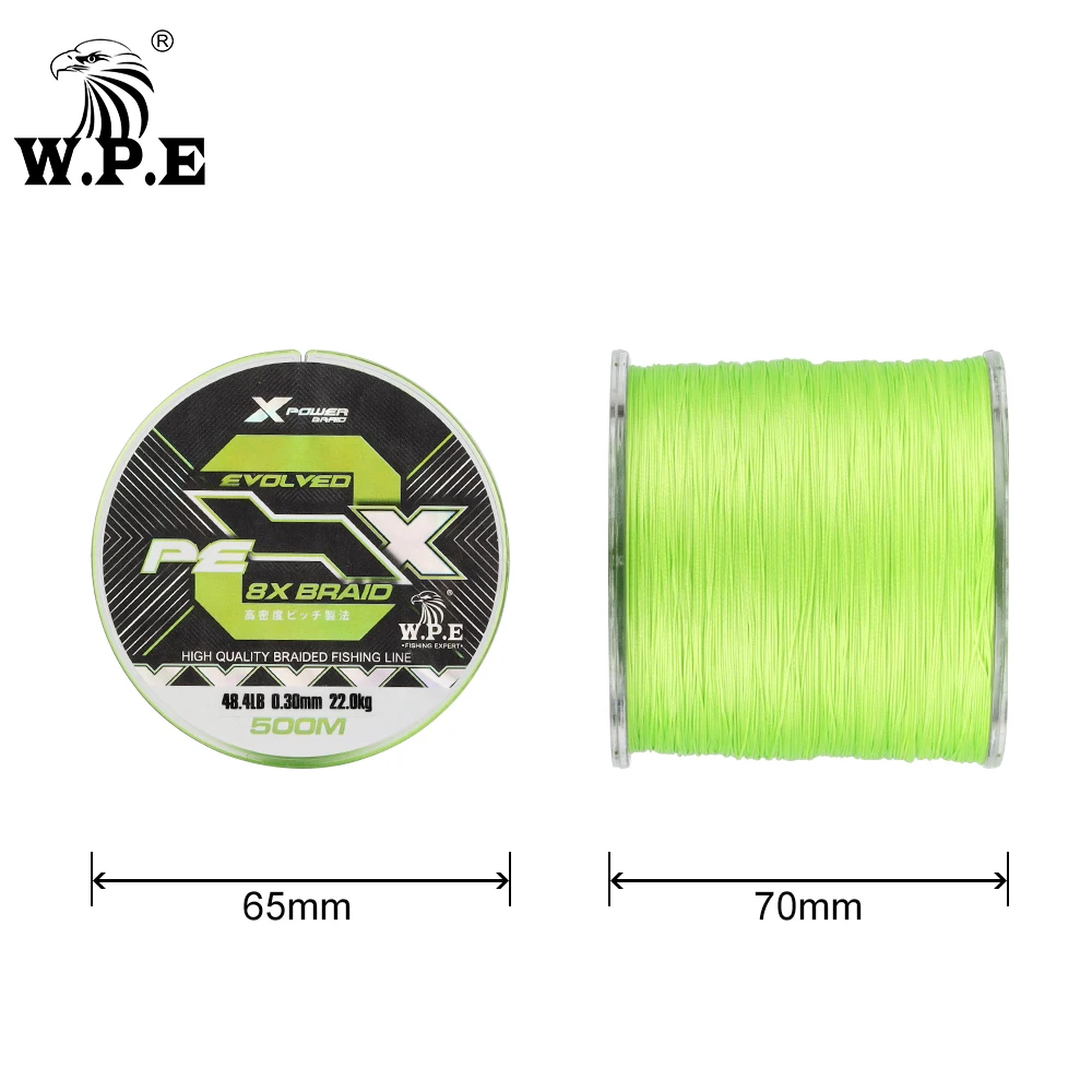 Línea de pesca trenzada W.P.E 8X PE para carpfishing y bass, 500m - imagen 5