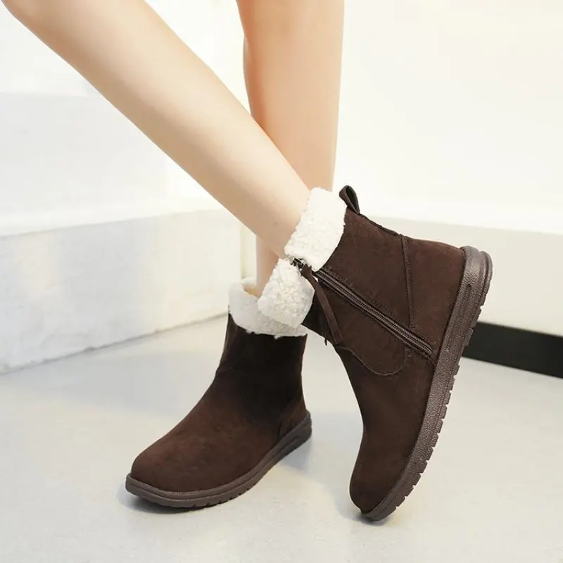 2023 Snow Boots Side Zipper with Suede leather Warm Cotton Women Boots Winter Women's Slip On Moccasins Warm Fur Lined Loafers
