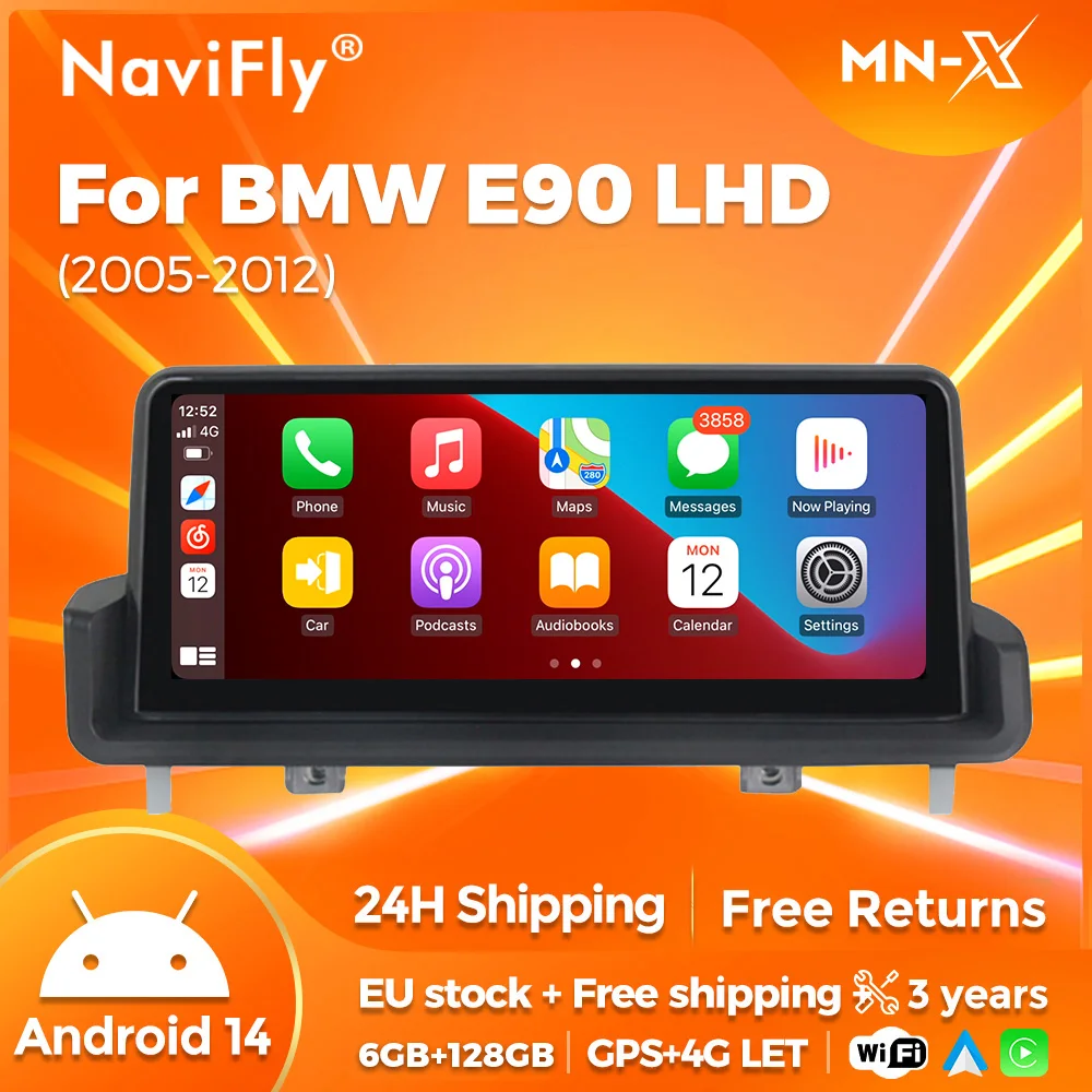 NaviFly 10.25 Wireless Carplay Android Auto Car Multimedia Player per BMW serie 3 E90 E91 E92 E93 GPS Android 14 Radio Idrive