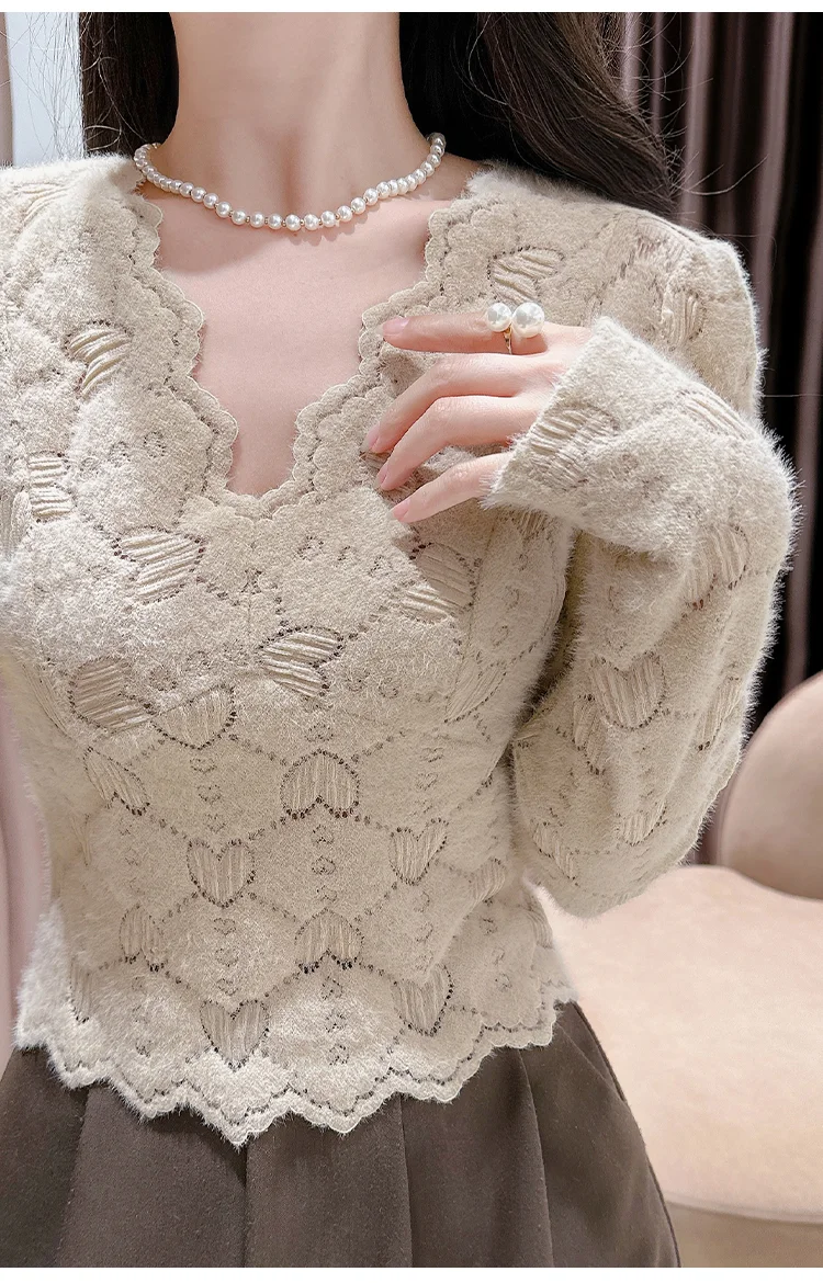 Camicetta in pizzo con scollo a V da donna 2025, top termico viola slim fit, camicia lingerie sexy taglio basso, top basic eleganti per l'autunno inverno