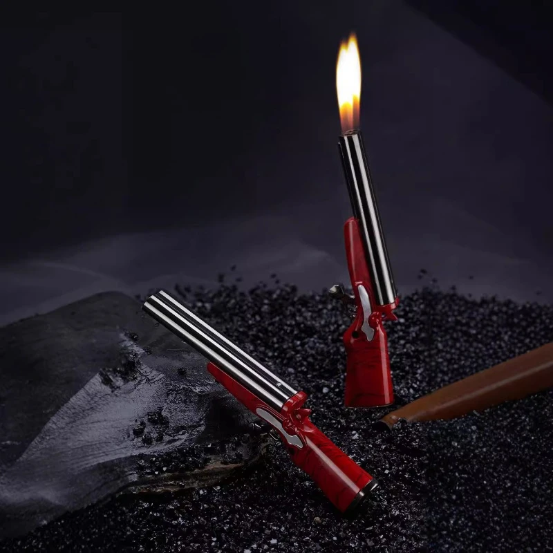 Metal Mini Gun Dual Fire Butane Gas Lighter Press Ignition Open Flame Smoking Accessories Gifts For Men Dropshipping Suppliers