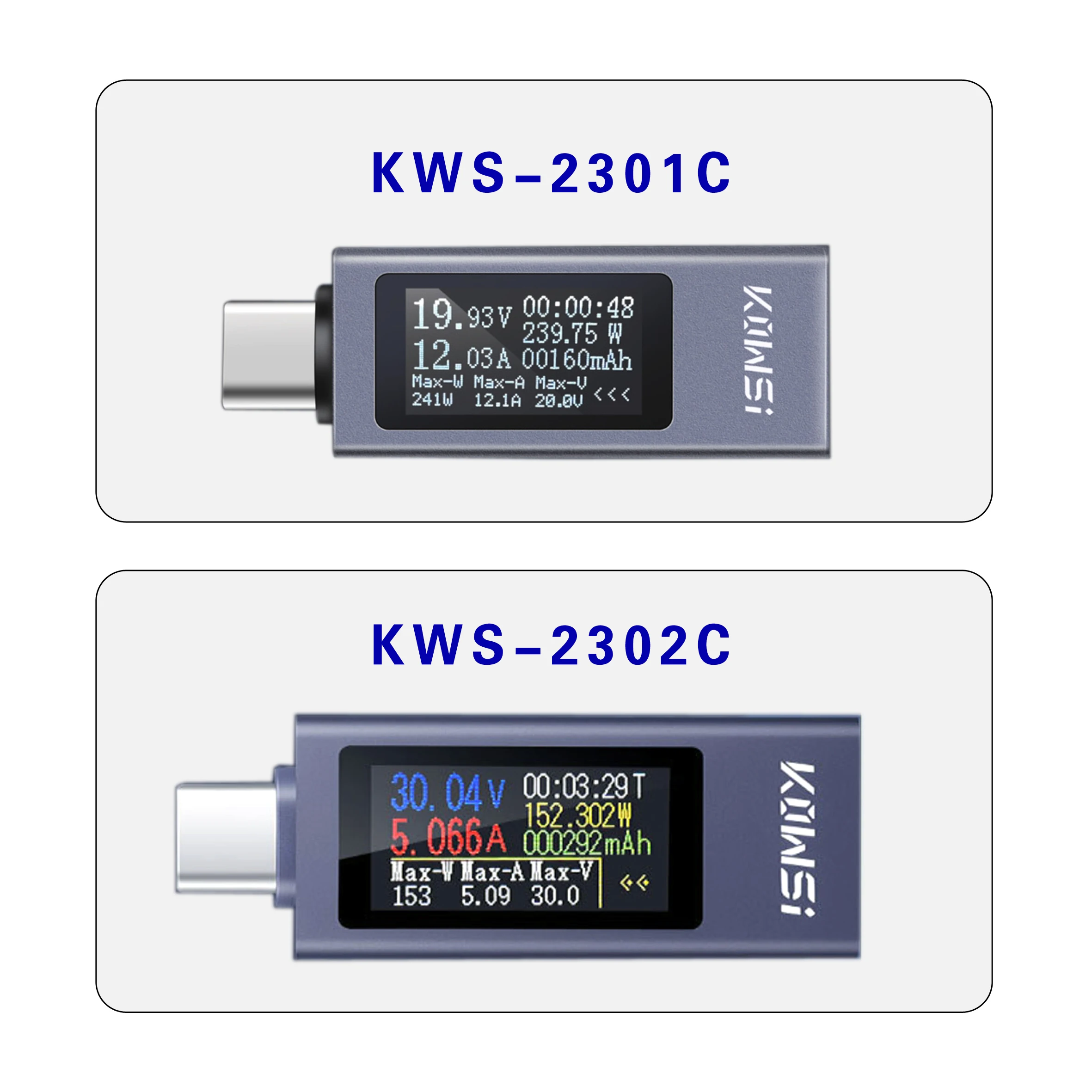 KWS-2302C Type-C Current Voltage Power Meter Bidirectional Current Tester Cell Phone Charging Tester DC 4~30V 0~12A Voltmeter