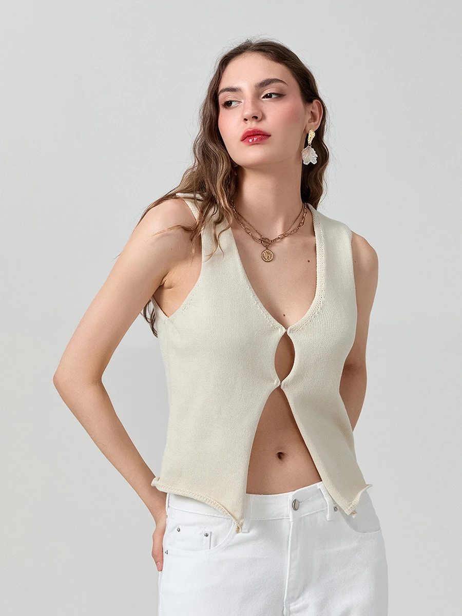 wsevypo Women Knit Sweater Vest Tops Casual Retro Sleeveless V-Neck Button up Tank Tops Summer Fall Chic Simple Style Vest