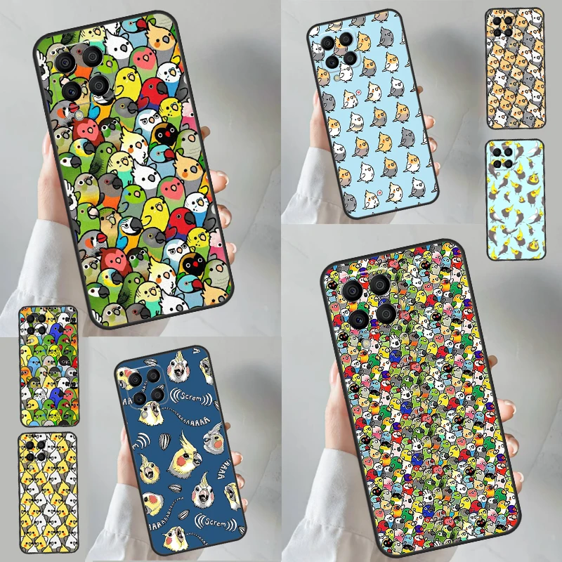 Cartoon Cockatiel Collage For Samsung Galaxy M53 M33 M13 M12 M32 M52 M14 M34 M54 M20 M21 M31 M51 M30s M15 M55 Case