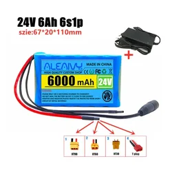 24V 6Ah 6s1p 18650 rechargeable lithium battery pack, suitable for 25.2v electric scooter bicycle battery with bms+charger