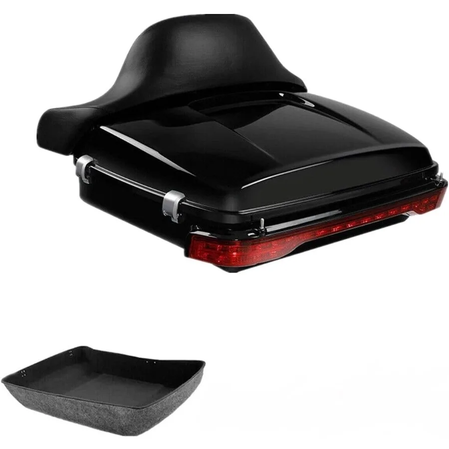 10.7 صندوق صندوق صندوق الدراجة النارية المفروم مسند الظهر مصباح ليد خلفي مع حزمة مزلاج من الكروم لنماذج Harley Touring 20142025 Electra Gli