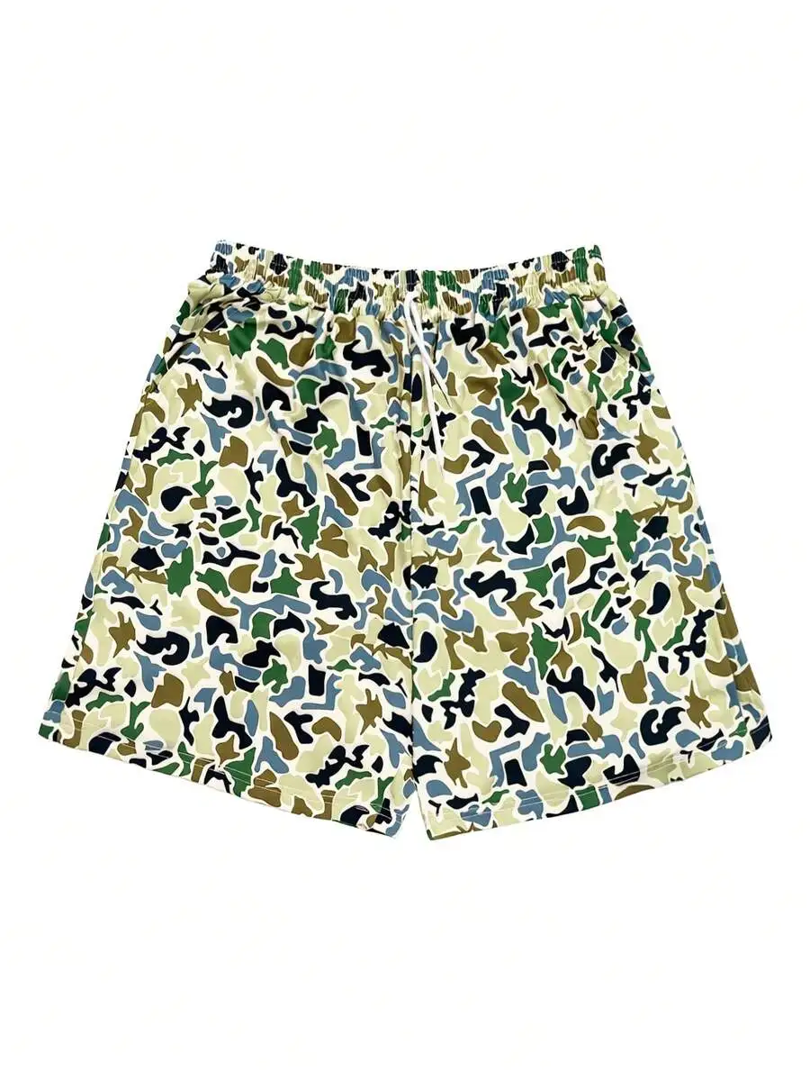 

Mens Camo Board Shorts Quick Dry Elastic Waist Bermuda Swim Trunks