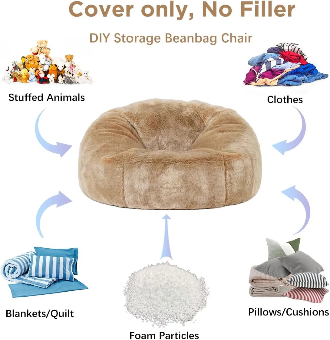 غطاء كرسي Bean Bag Sofas7FT كبير الحجم من الفرو الصناعي الناعم لسرير الأريكة سهل الغسيل بدون حشو #6