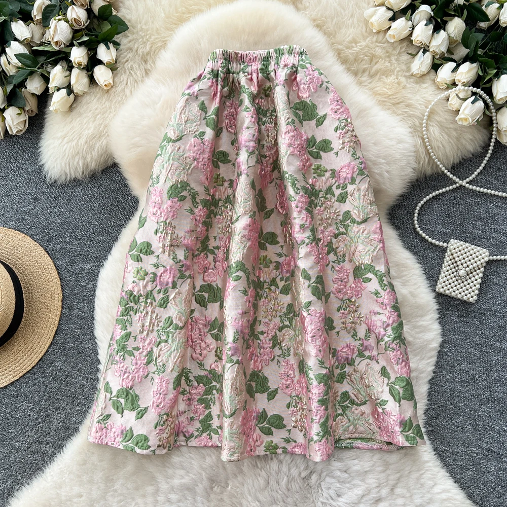 Chic Vintage Elegant jacquard slim High Waist Straight Skirt Korean Streetwear Autumn  women clothing