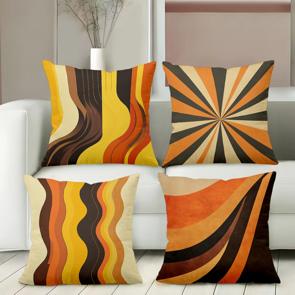 Set of 4 Retro Mid Century Modern Abstract Throw Pillow Covers Pattern Cushion Cover Suitable for Sofa Bedroom Car Pillow Cover
