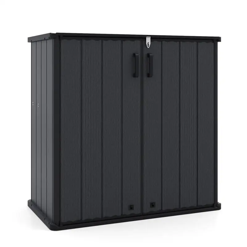 

All-Weather Storage Box with Floor and Removable Shelf for Patio and Lawn-Black